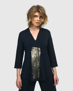 Alaska V-Neck Top, Navy