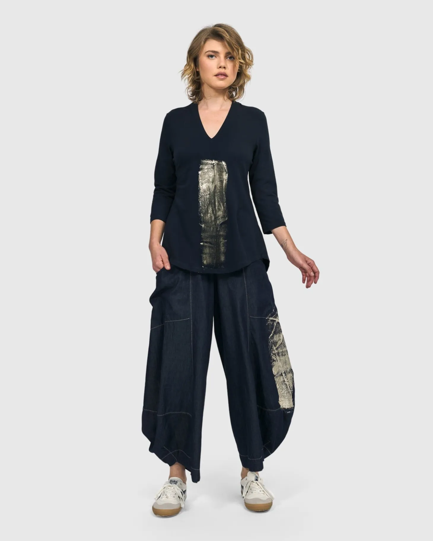 Alaska V-Neck Top, Navy