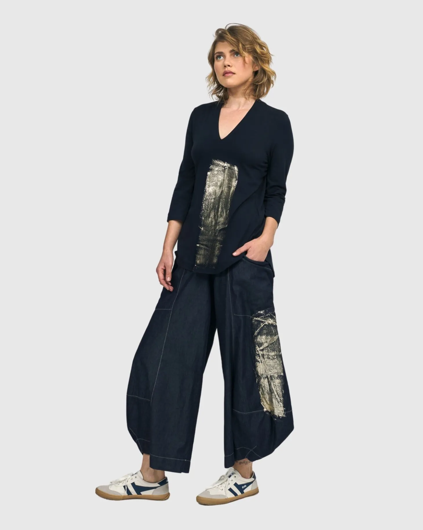 Alaska V-Neck Top, Navy