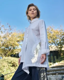 Albany Button Down Tunic Top, White