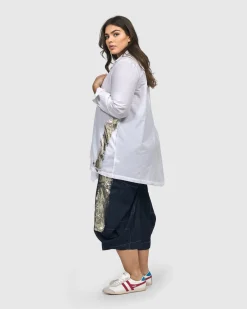 Albany Button Down Tunic Top, White