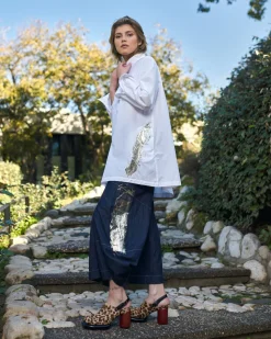 Albany Button Down Tunic Top, White