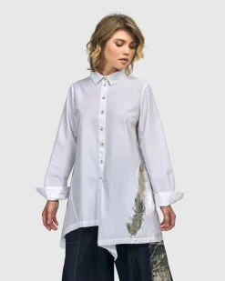 Albany Button Down Tunic Top, White