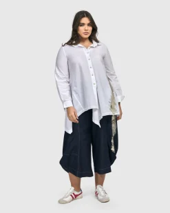 Albany Button Down Tunic Top, White