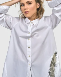 Albany Button Down Tunic Top, White