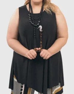 Ani Sleeveless Tunic Top, Black