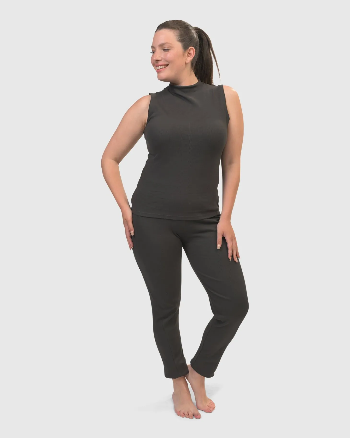 Asana High-Neck Top, Charcoal