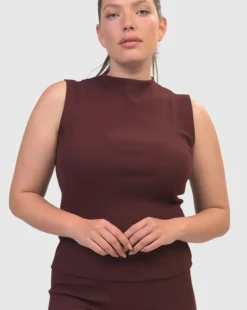 Asana High-Neck Top, Wine