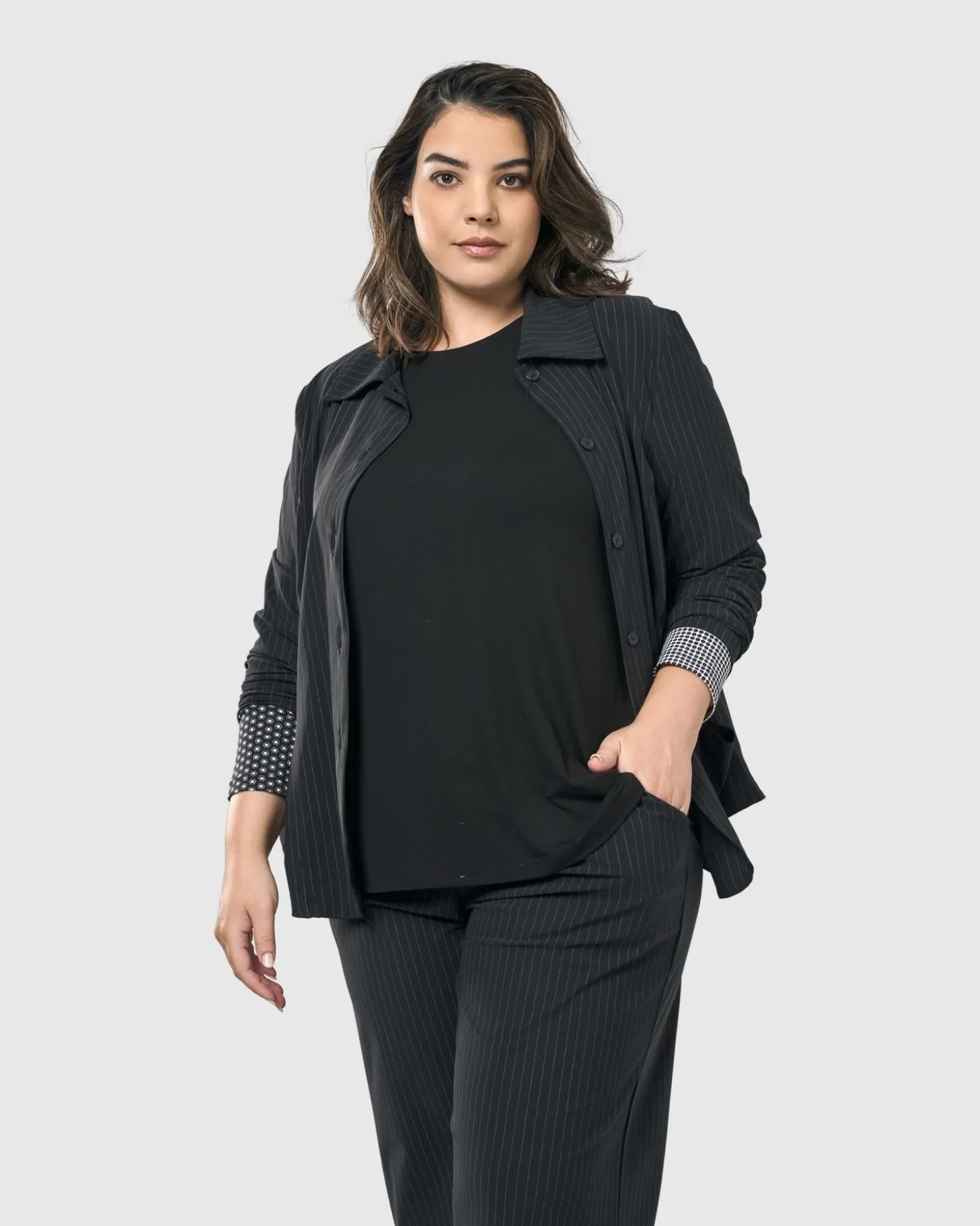Audrey Shirt Jacket, Pinstripes
