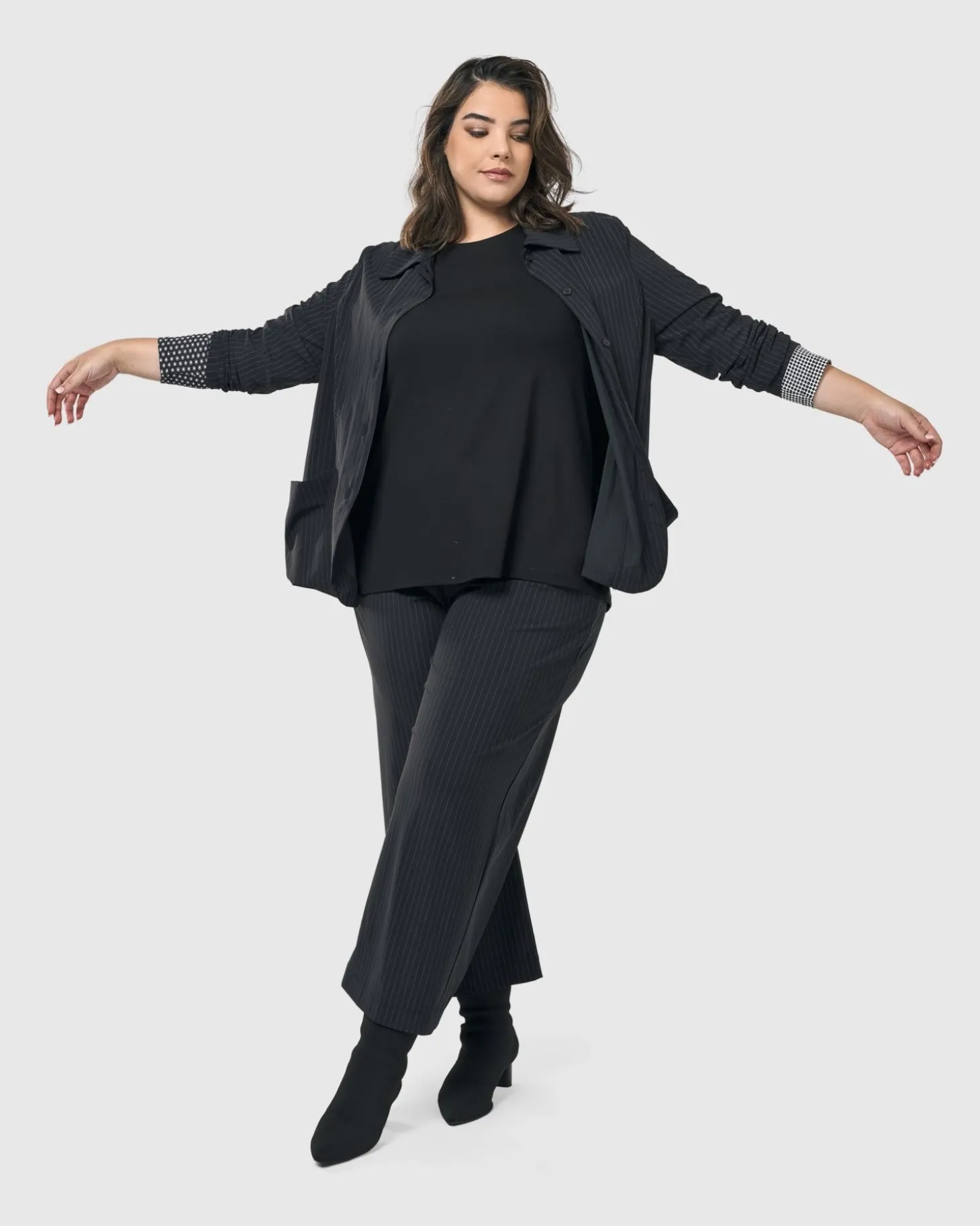 Audrey Shirt Jacket, Pinstripes