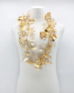 Big Double Water Lily Necklace, Gold