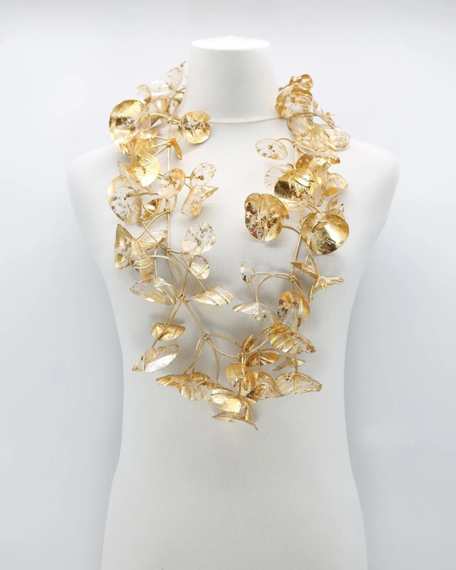 Big Double Water Lily Necklace, Gold