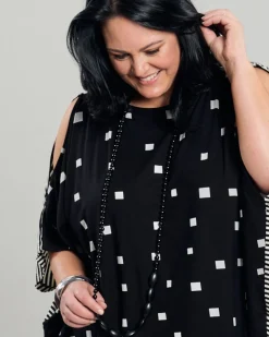 Boxy Dolman Cutout Top, Squares