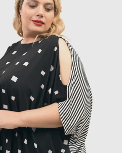 Boxy Dolman Cutout Top, Squares