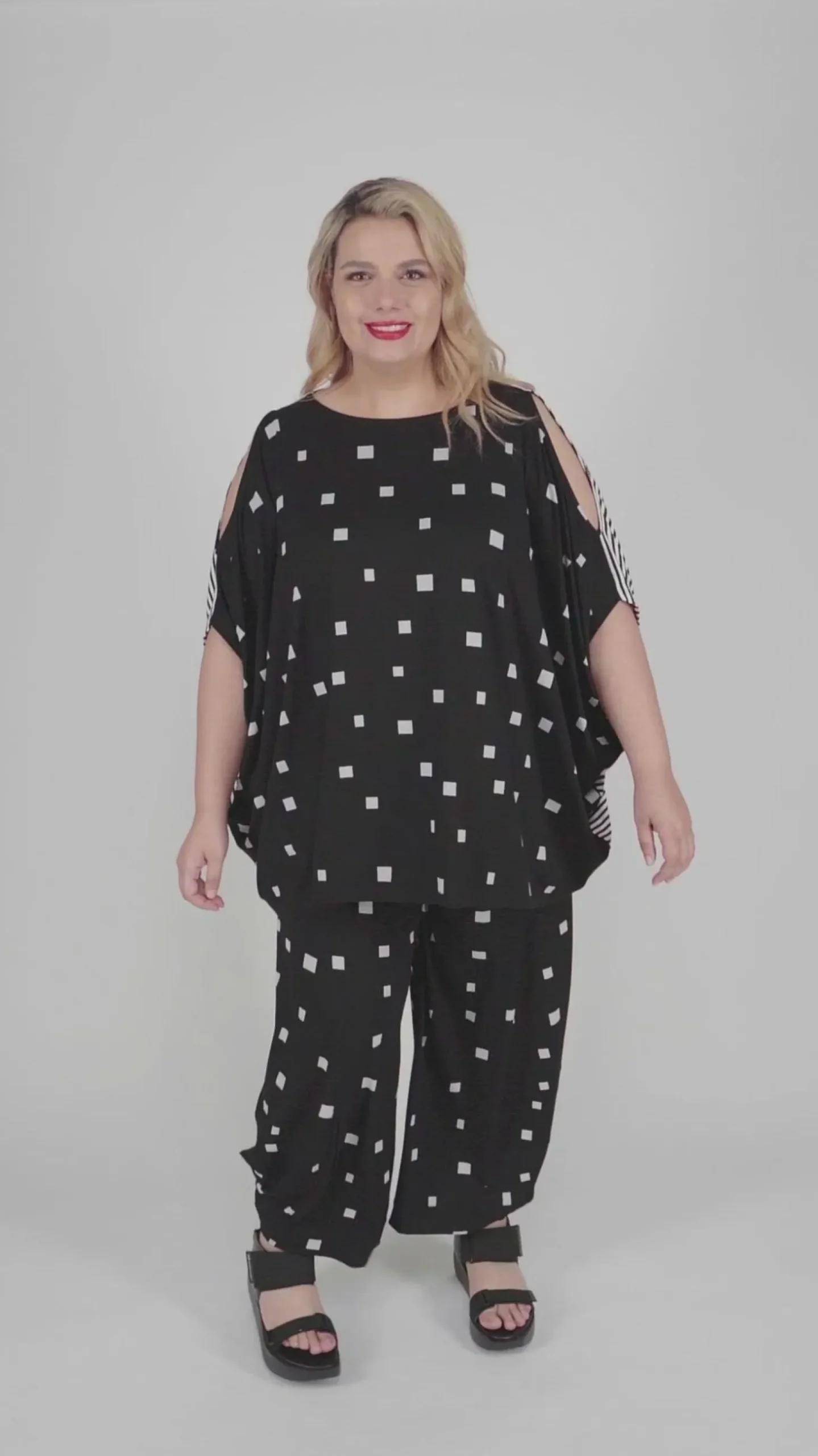 Boxy Dolman Cutout Top, Squares