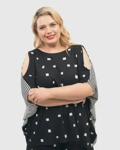 Boxy Dolman Cutout Top, Squares