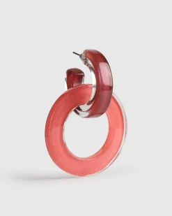 Circle Duet Earrings, Coral