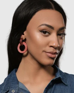 Circle Duet Earrings, Coral