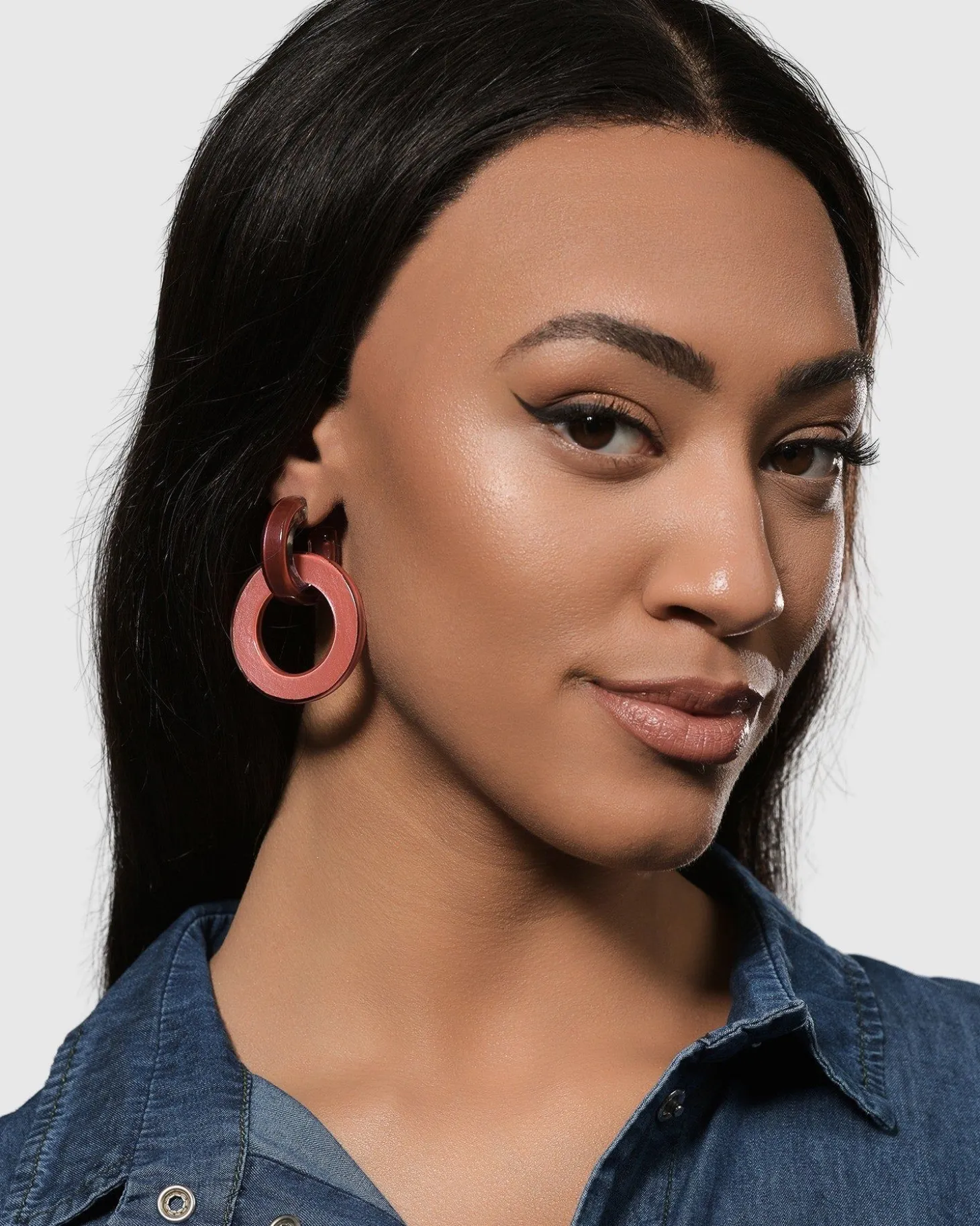 Circle Duet Earrings, Coral