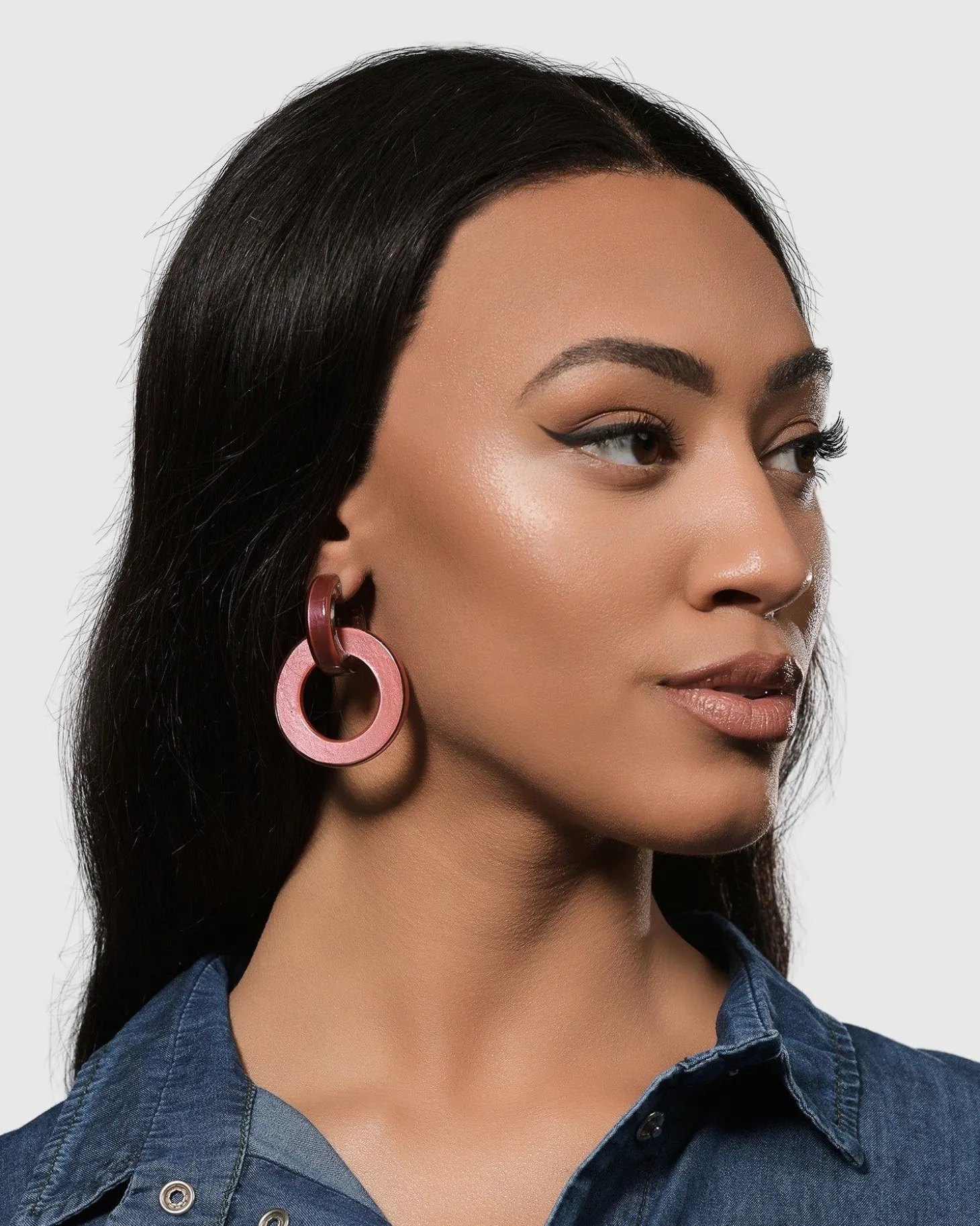 Circle Duet Earrings, Coral