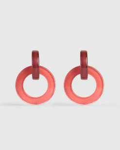 Circle Duet Earrings, Coral