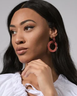 Circle Duet Earrings, Coral