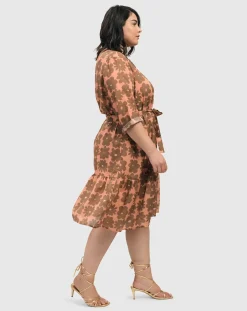 Dahlia Cotton Voile Swing Dress, Peach/Earth