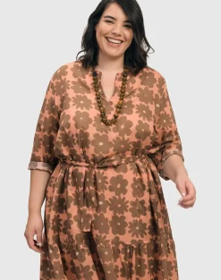 Dahlia Cotton Voile Swing Dress, Peach/Earth