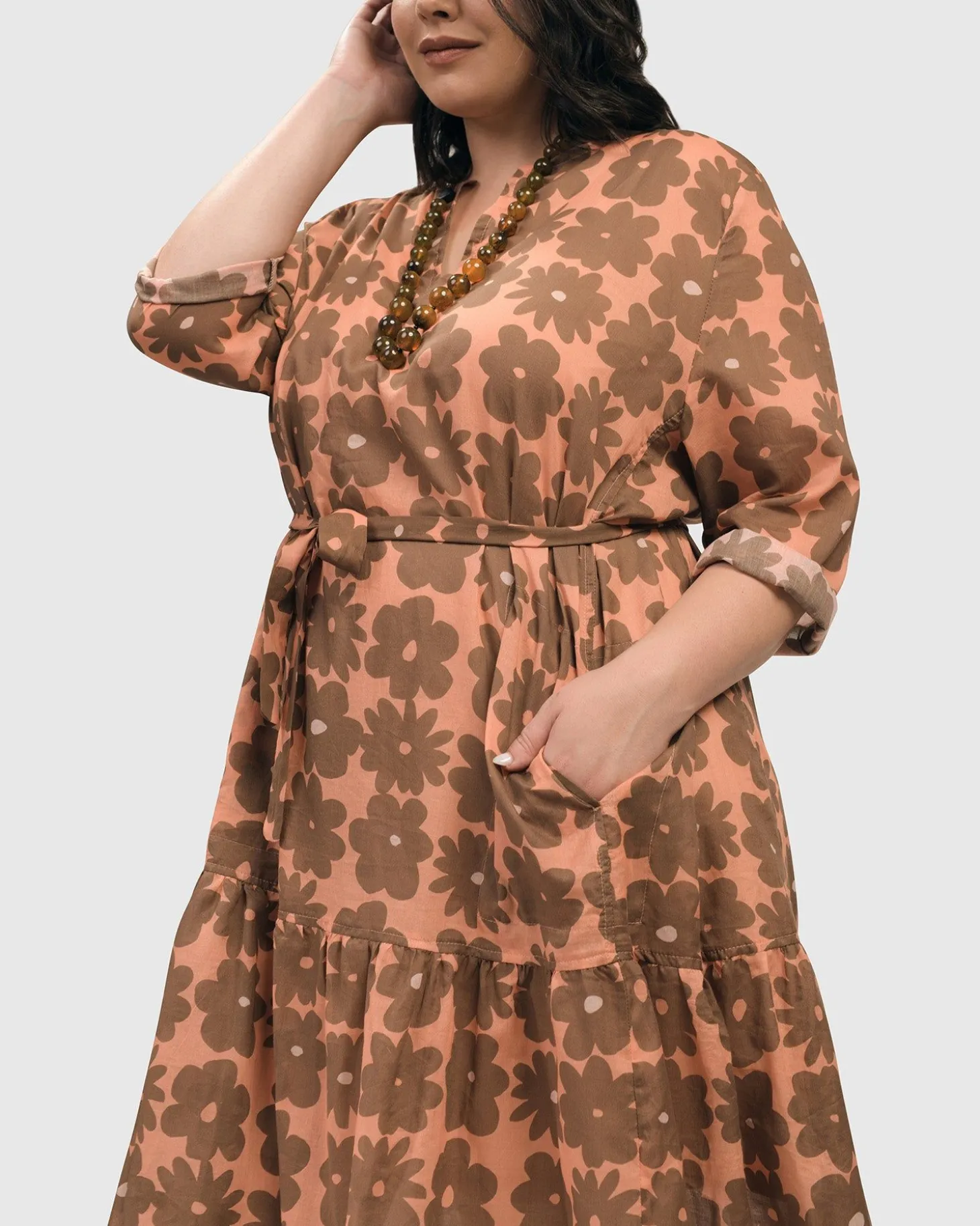 Dahlia Cotton Voile Swing Dress, Peach/Earth