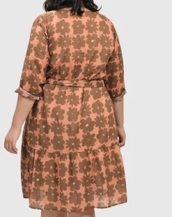 Dahlia Cotton Voile Swing Dress, Peach/Earth