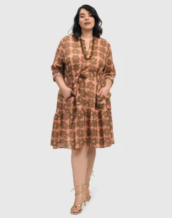 Dahlia Cotton Voile Swing Dress, Peach/Earth