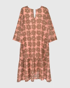 Dahlia Cotton Voile Swing Dress, Peach/Earth