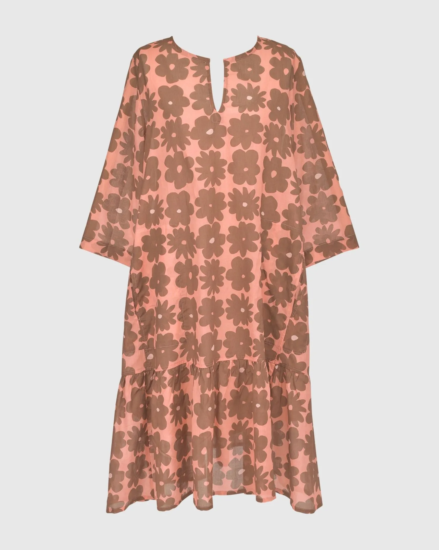 Dahlia Cotton Voile Swing Dress, Peach/Earth