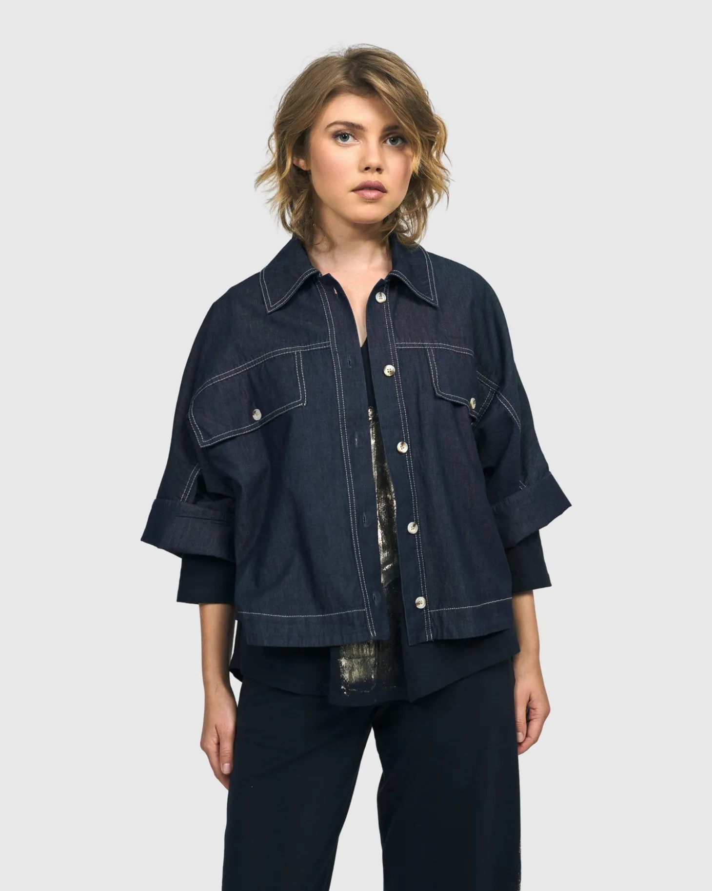 Dallas Cropped Shirt Jacket, Denim
