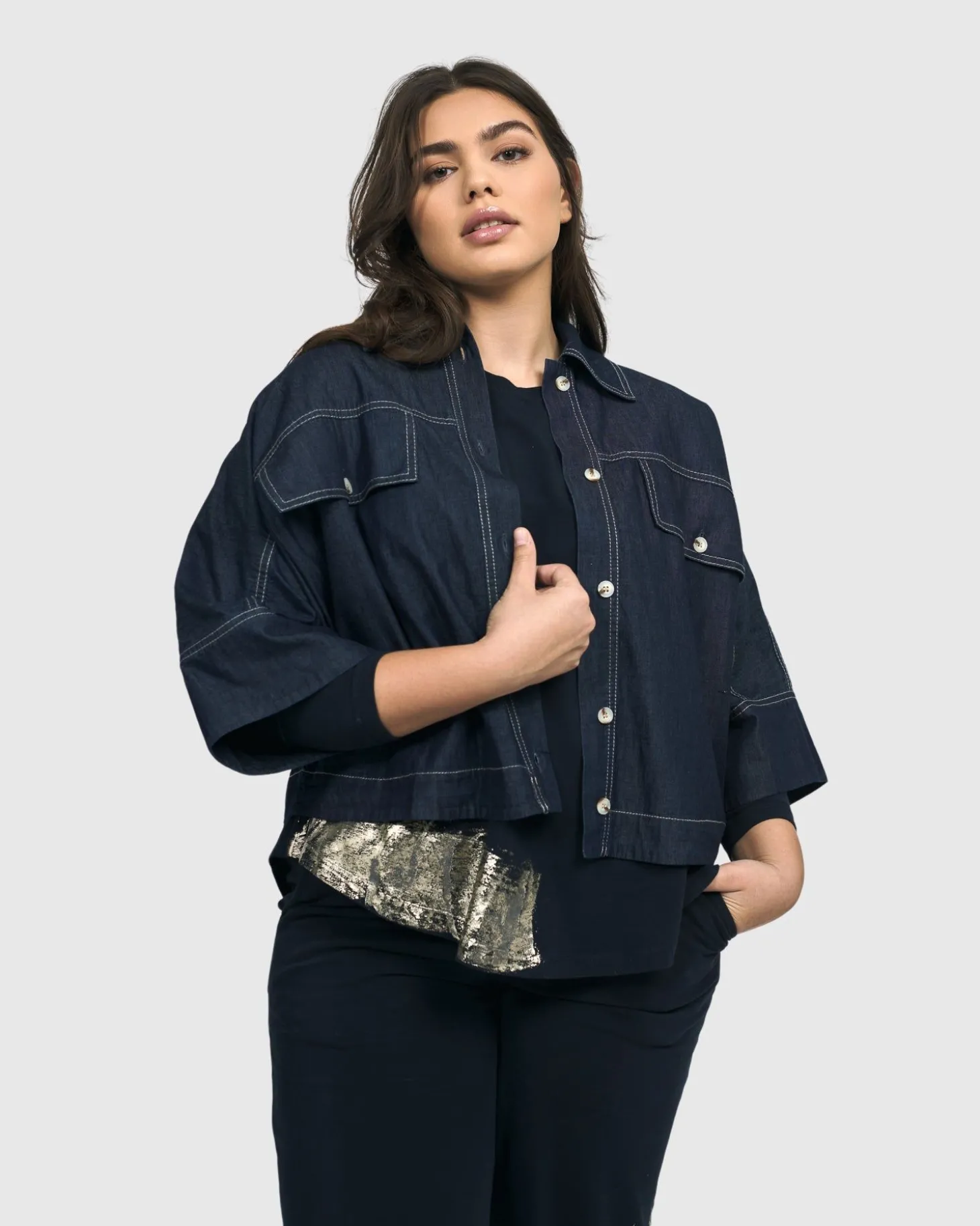 Dallas Cropped Shirt Jacket, Denim