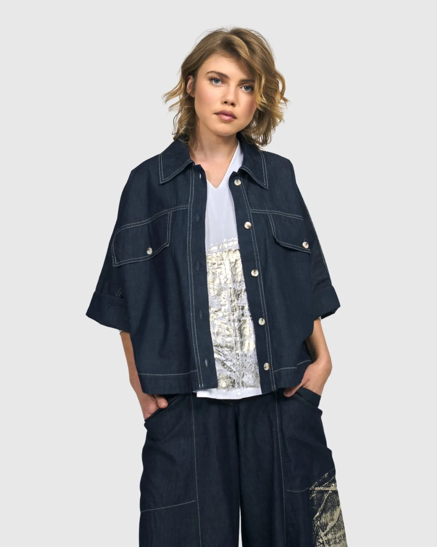 Dallas Cropped Shirt Jacket, Denim