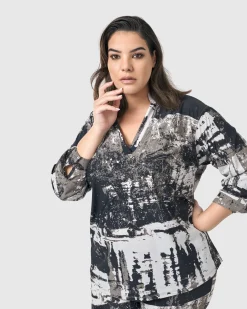 Digi V-Neck Pullover Top, Marble