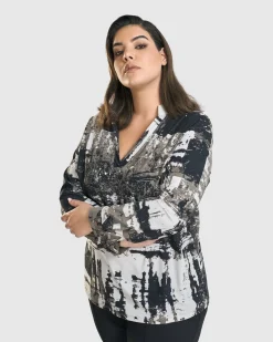 Digi V-Neck Pullover Top, Marble