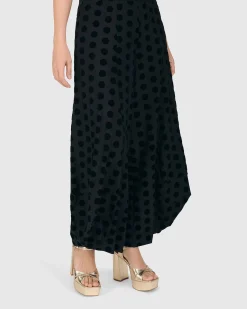 Dot Flocked Punto Pants, Black