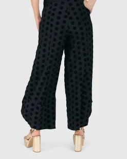 Dot Flocked Punto Pants, Black
