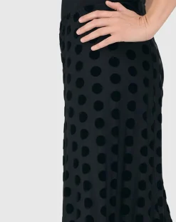 Dot Flocked Punto Pants, Black