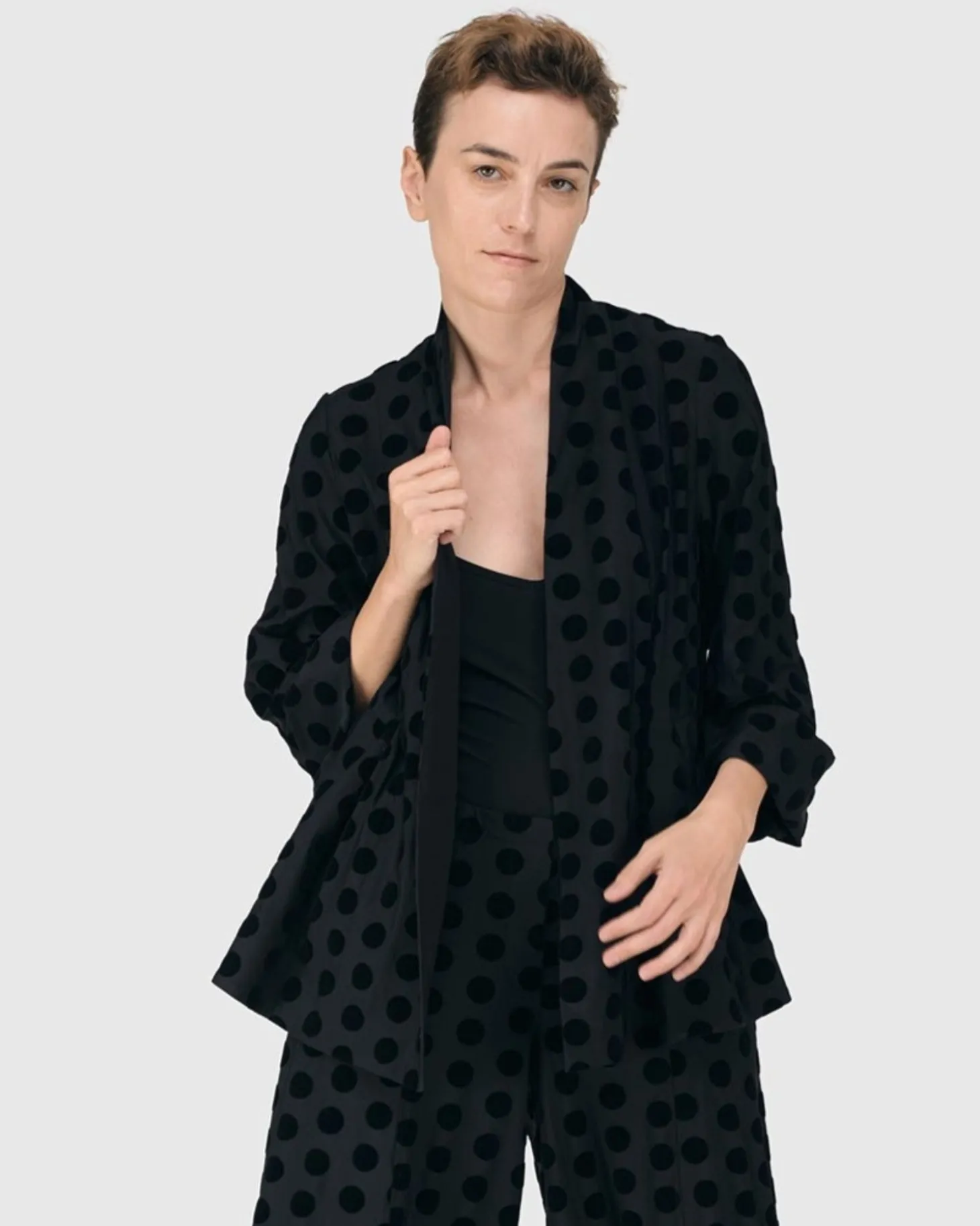 Dot Flocked Swing Jacket, Black