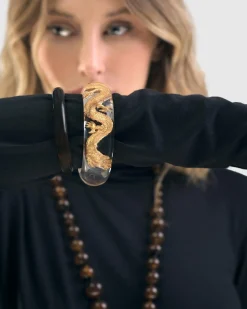 Dragon Inlay Bangle Bracelet, Gold