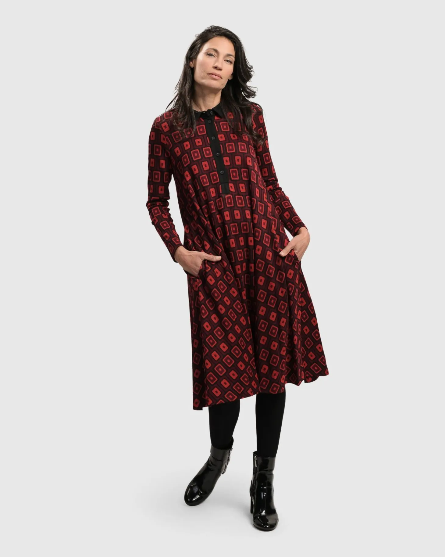 Dynamite Shirt Dress, Red