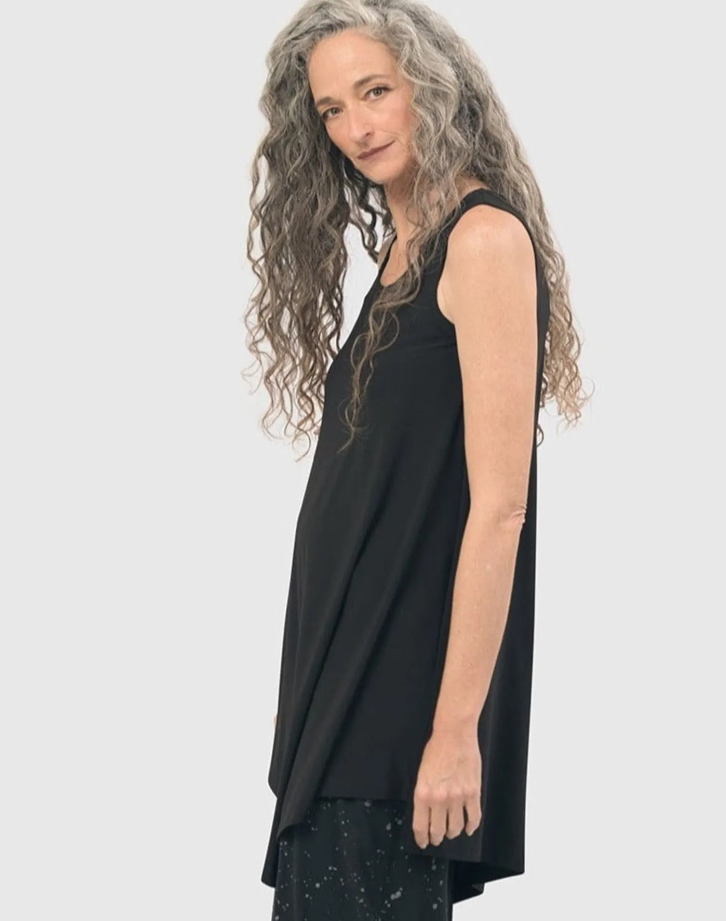 Essential Asymmetrical Tunic Tank Top, Black