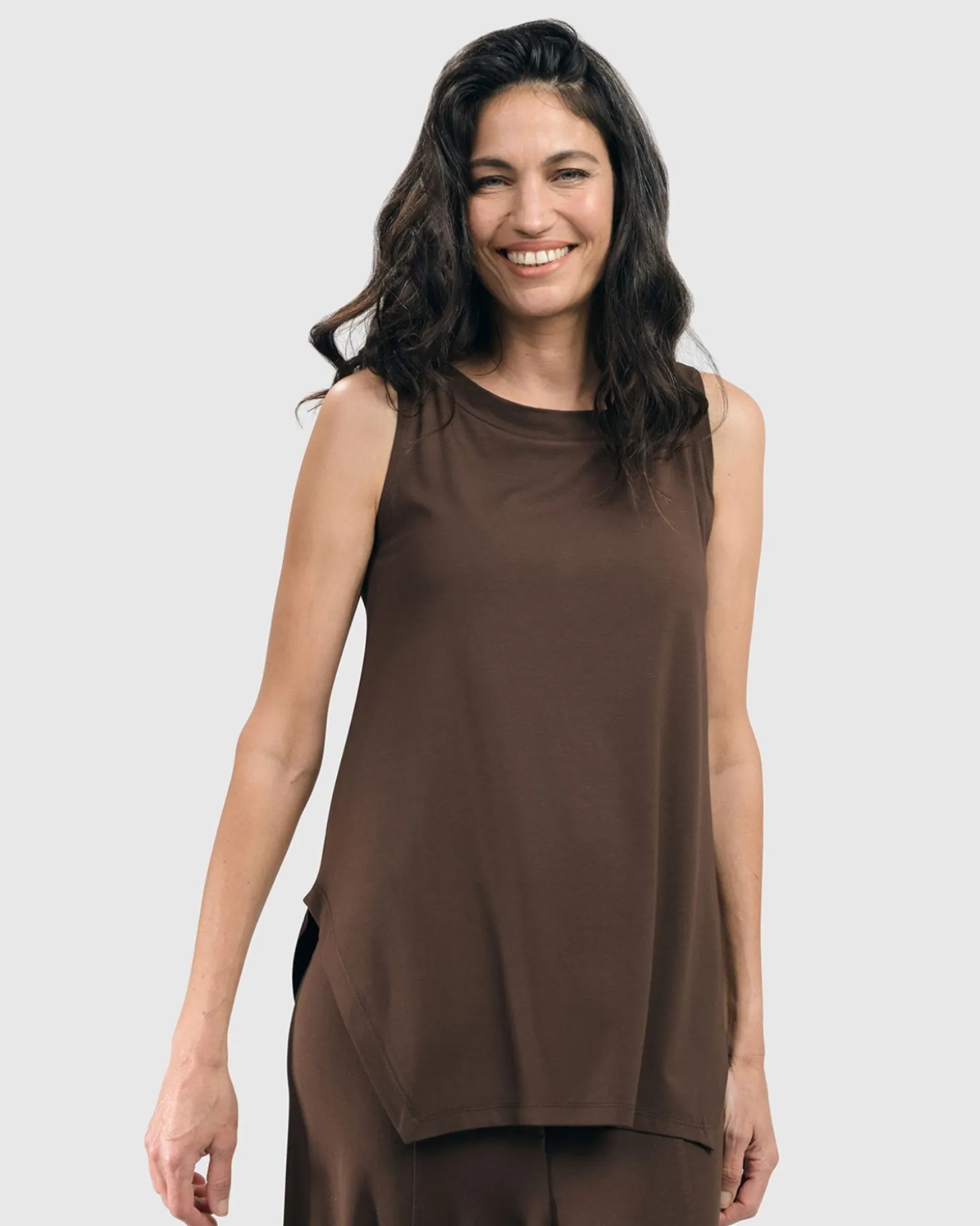 Essential Cutaway Tank Top, Coffee