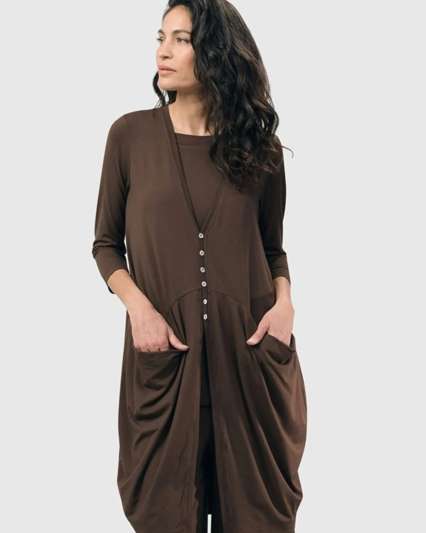 Essential Draped Cocoon Jacket, Coffee