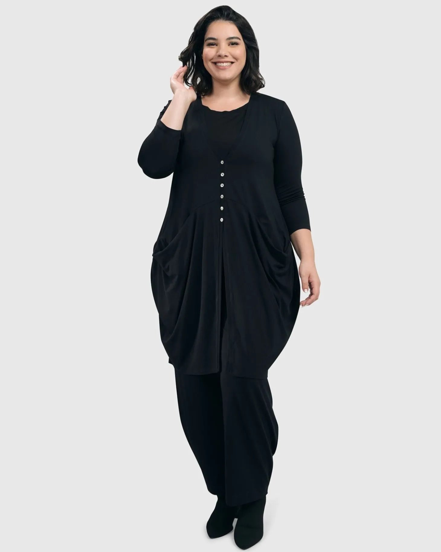Essential Draped Cocoon Jacket, Black