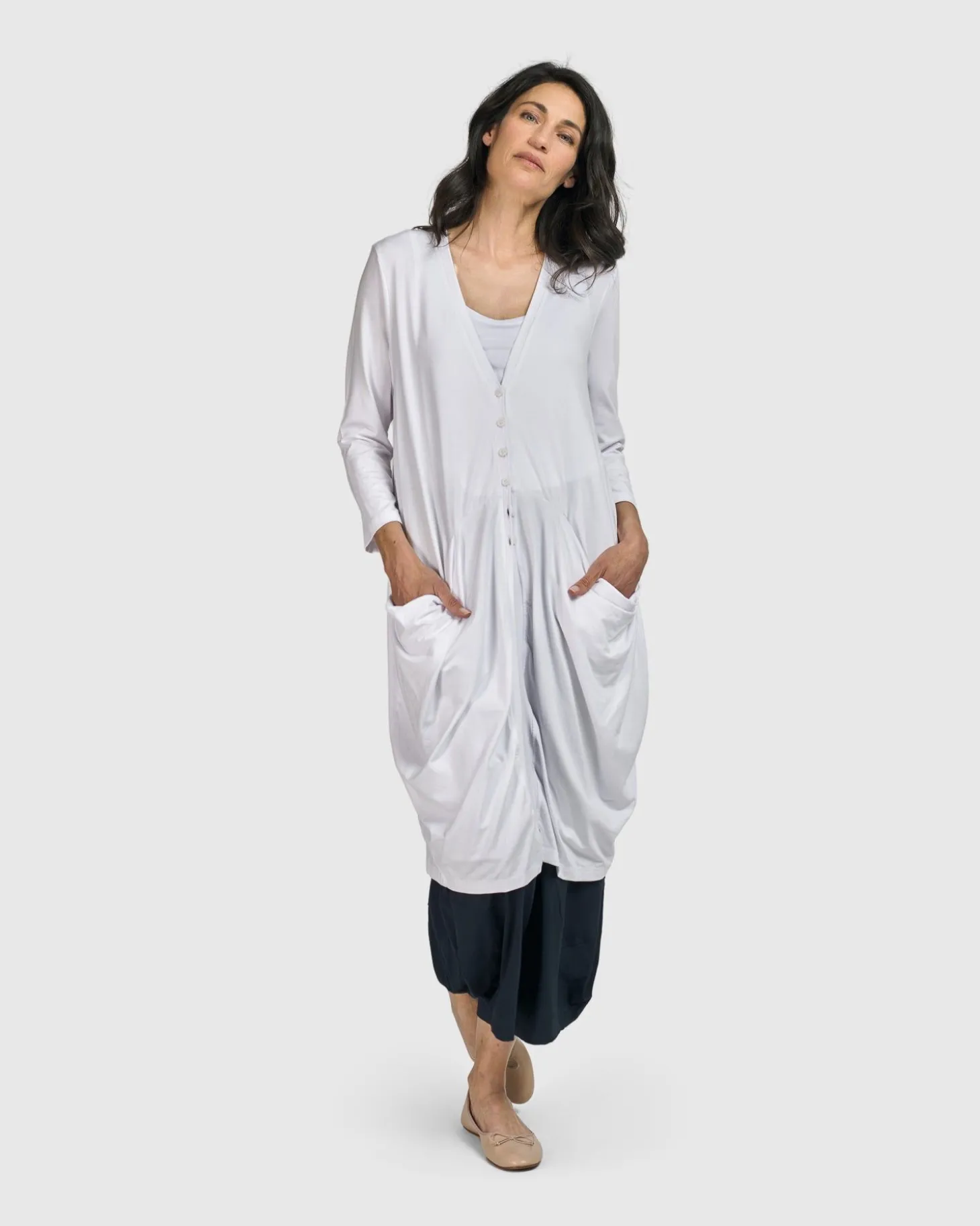 Essential Draped Cocoon Jacket, White