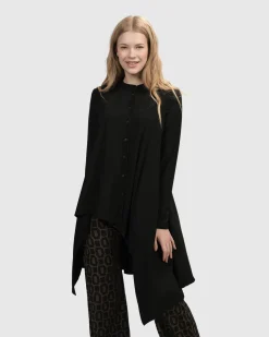 Essential Hi-Lo Button Down Top, Black